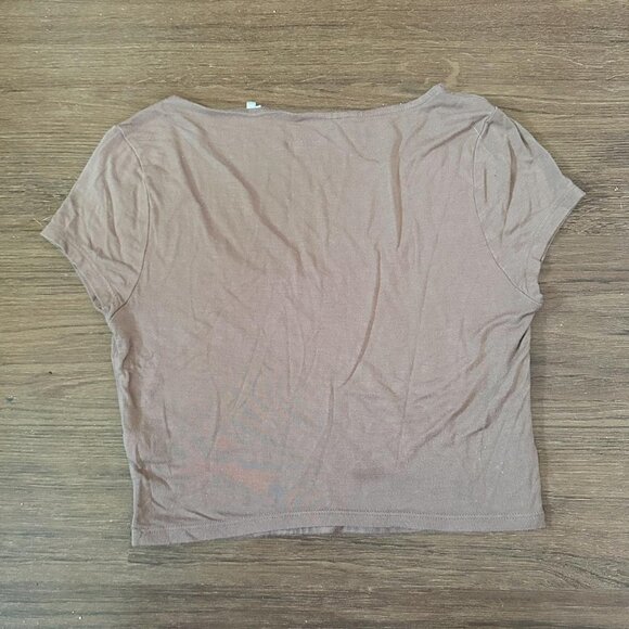 Light Brown Short Sleeve Scoop Neck Contour by Pacsun Crop Top - Picture 4 of 5